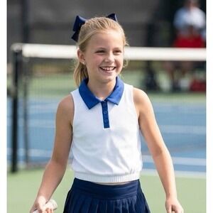 New PRINCE ELITE RIB POLO TENNIS Outfit TANK GIRLS NAVY/WHITE Medium 10 12 NWT‎